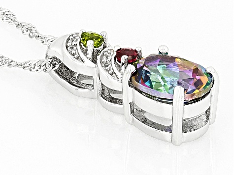 Mystic Fire® Green Topaz Rhodium Over Silver Pendant with Chain 3.08ctw