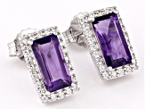 Purple African Amethyst Rhodium Over Silver Stud Earrings 3.76ctw