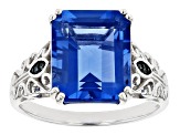 Color Change Fluorite With Blue Diamond Rhodium Over Sterling Silver Ring 6.14ctw