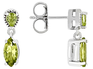 Picture of Green Peridot Rhodium Over Sterling Silver Dangle Earrings 1.13ctw