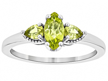 Picture of Green Peridot Rhodium Over Sterling Silver 3-Stone Ring 0.69ctw