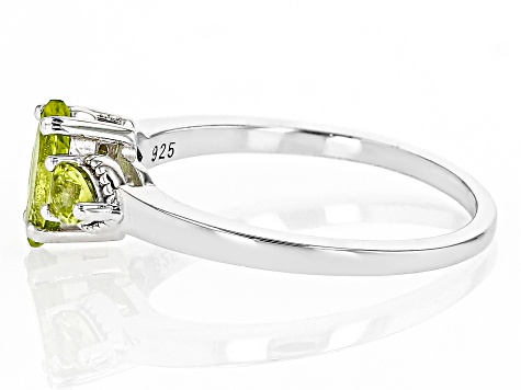 Green Peridot Rhodium Over Sterling Silver 3-Stone Ring 0.69ctw