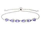 Blue Tanzanite Rhodium Over Sterling Silver Bolo Bracelet 2.22ctw