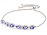 Blue Tanzanite Rhodium Over Sterling Silver Bolo Bracelet 2.22ctw