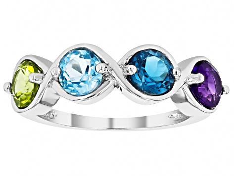 Multi-Gem Rhodium Over Sterling Silver Band Ring 2.03ctw