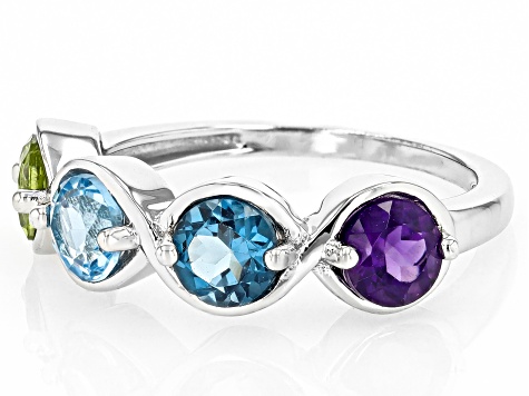 Multi-Gem Rhodium Over Sterling Silver Band Ring 2.03ctw