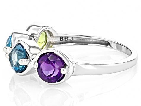 Multi-Gem Rhodium Over Sterling Silver Band Ring 2.03ctw