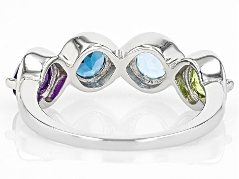 Multi-Gem Rhodium Over Sterling Silver Band Ring 2.03ctw