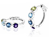 Multicolor Multi-Gem Rhodium Over Sterling Silver Hoop Earrings 1.89ctw