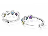 Multicolor Multi-Gem Rhodium Over Sterling Silver Hoop Earrings 1.89ctw