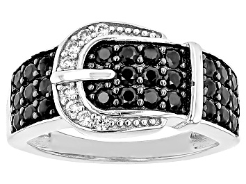 Black Spinel With White Zircon Rhodium Over Sterling Silver Snake