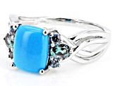 Blue Sleeping Beauty Turquoise Rhodium Over Silver Ring 0.44ctw