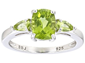 Green Peridot Rhodium Over Sterling Silver 3-Stone Ring 1.59ctw