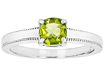 Picture of Green Peridot Rhodium Over Sterling Silver Solitaire Ring 0.72ctw