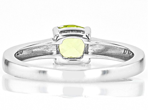 Green Peridot Rhodium Over Sterling Silver Solitaire Ring 0.72ctw