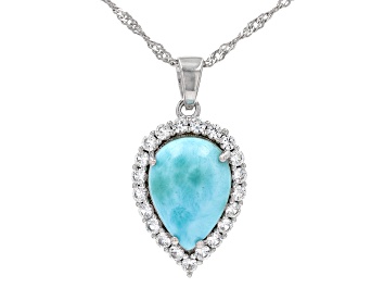 Picture of Blue Larimar Rhodium Over Silver Pendant with Chain 0.68ctw