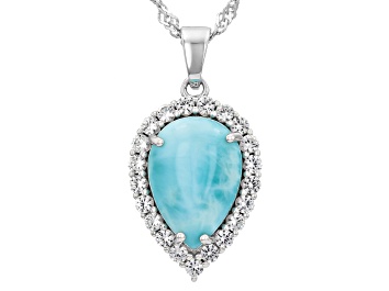 Picture of Blue Larimar Rhodium Over Silver Pendant with Chain 0.68ctw