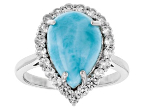 Blue Larimar Rhodium Over Sterling Silver Ring 0.68ctw