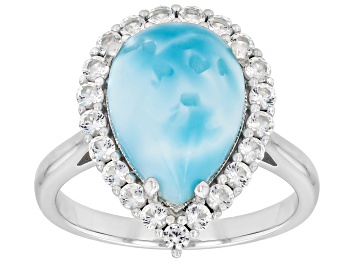 Picture of Blue Larimar Rhodium Over Sterling Silver Ring 0.68ctw