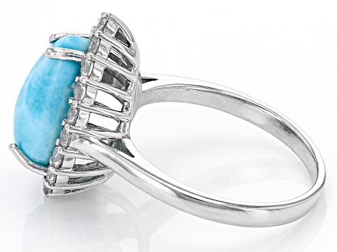 Blue Larimar Rhodium Over Sterling Silver Ring 0.68ctw