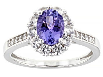 Blue tanzanite rhodium over sterling silver ring 1.70ctw - GYH064 