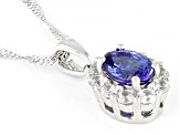 Blue Tanzanite Rhodium Over Sterling Silver Pendant With Chain 2.10ctw