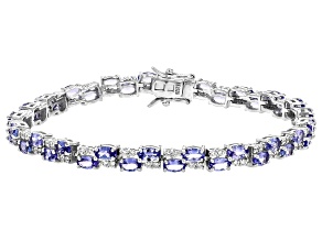 Blue Tanzanite Rhodium Over Silver Tennis Bracelet 9.91ctw