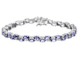 Blue Tanzanite Rhodium Over Silver Tennis Bracelet 9.91ctw