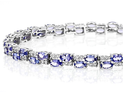 Blue Tanzanite Rhodium Over Silver Tennis Bracelet 9.91ctw