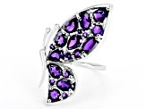 Purple African Amethyst Rhodium Over Sterling Silver Butterfly Ring 3.36ctw