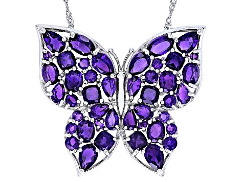 Purple African Amethyst Rhodium Over Sterling Silver Butterfly Pendant With Chain 7.84ctw