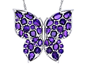 Purple African Amethyst Rhodium Over Sterling Silver Butterfly Pendant With Chain 7.84ctw