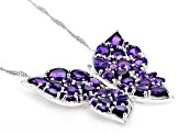 Purple African Amethyst Rhodium Over Sterling Silver Butterfly Pendant With Chain 7.84ctw