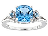 Swiss Blue Topaz Rhodium Over Sterling Silver Ring 2.51ctw