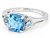 Swiss Blue Topaz Rhodium Over Sterling Silver Ring 2.51ctw
