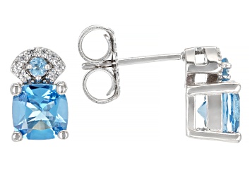 Picture of Swiss Blue Topaz Rhodium Over Sterling Silver Earrings 2.10ctw