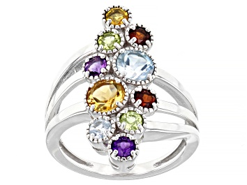 Picture of Multi-Gem Rhodium Over Sterling Silver Ring 1.90ctw