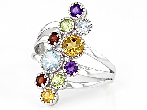 Multi-Gem Rhodium Over Sterling Silver Ring 1.90ctw