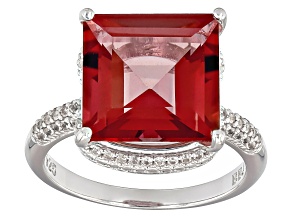 Red Labradorite Rhodium Over Sterling Silver Ring 5.47ctw