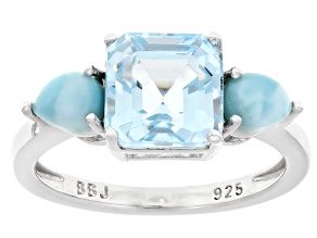 Blue Topaz Rhodium Over Sterling Silver 3-Stone Ring