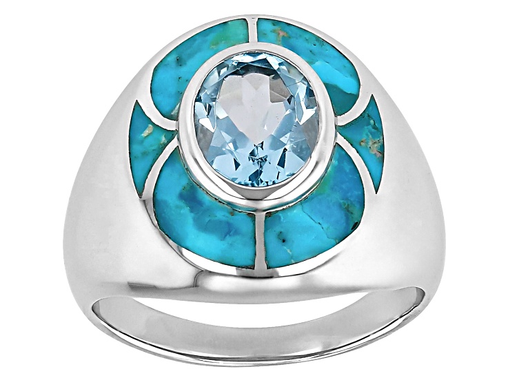 Sky Blue Topaz Rhodium Over Sterling Silver Ring 2.13ct