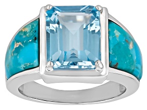 Sky Blue Topaz Rhodium Over Sterling Silver Ring 5.80ct
