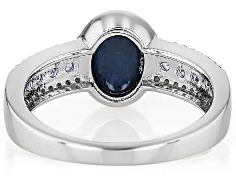 Blue Star Sapphire Rhodium Over Silver Ring 0.51ctw - CTD074