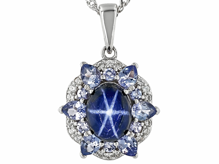Blue Star Sapphire Rhodium Over Silver Pendant With Chain 1.35ctw
