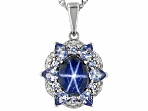 Blue Star Sapphire Rhodium Over Silver Pendant With Chain 1.35ctw