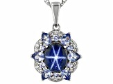 Blue Star Sapphire Rhodium Over Silver Pendant With Chain 1.35ctw