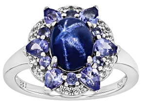 Blue Star Sapphire Rhodium Over Sterling Silver Ring 1.35ctw