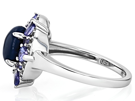 リッサ Blue Star Sapphire Rhodium Over Sterling Silver Ring 1.35ctw