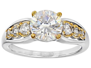 White Strontium Titanite Rhodium And 18k Yellow Gold Over Silver Two-Tone Ring 2.87ctw