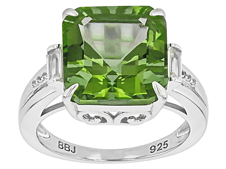 own #13　SILVER TITANIUM / CLEAR GREEN Green Chrome Diopside Rhodium Over Silver Swan Ring 0.47ctw